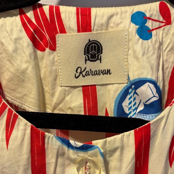 Karavan Greece Ladies Ivory red bamboo blue birds button down dress-S - Picture 2 of 10